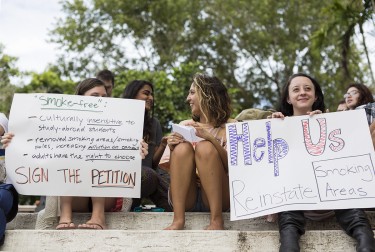 UM student smokers protest the new smoking ban on the rock last Friday. Nick Gangemi // Assistant Photo Editor