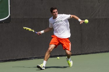 Senior Diego Soto playing in a match against North Florida in February. File Photo by Nick Gangemi