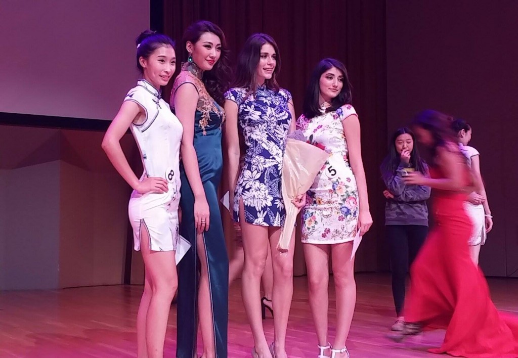 (From left to right) Third place Wang Zi Wen, Miss Universe China 2014 Hu Yan Liang, first place Carmen Wilson and second place Shakira Molet pose together after the competition. Marcus Lim // Contributing Photographer