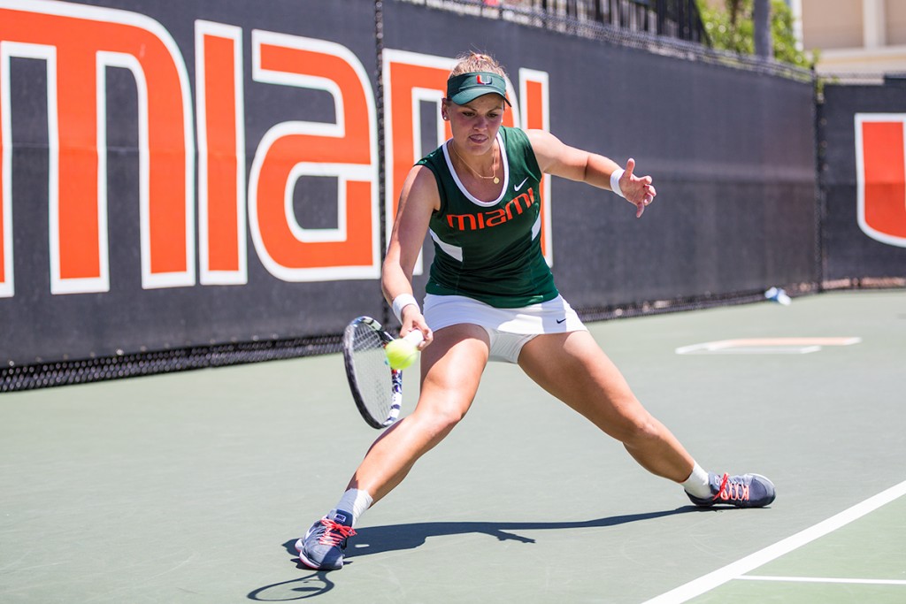 Senior Stephanie Wagner plays a singles game against North Carolina’s Jamie Loeb during last year's season. Wagner will return to the court for this weekend's Fall Invitational. Nick Gangemi // Editor in Chief