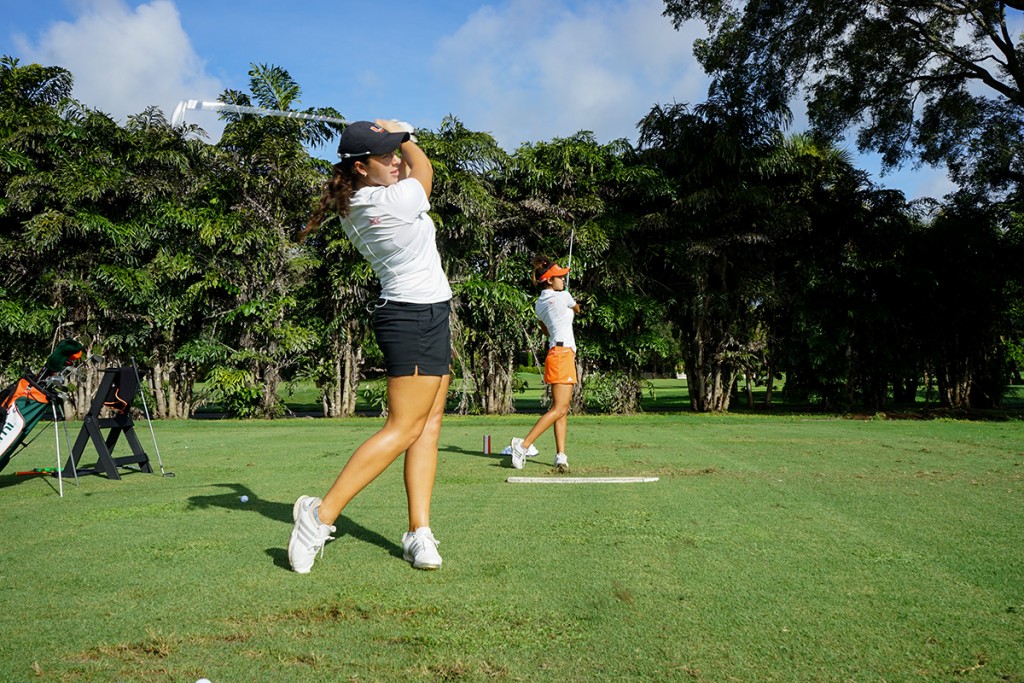 Junior Daniela Darquea practices for the Betsey Rawls Invitational at the University of Texas, which took place on Monday and Tuesday. Darquea tied for sixth in the tournament. Photo Courtesy HurricaneSports.com