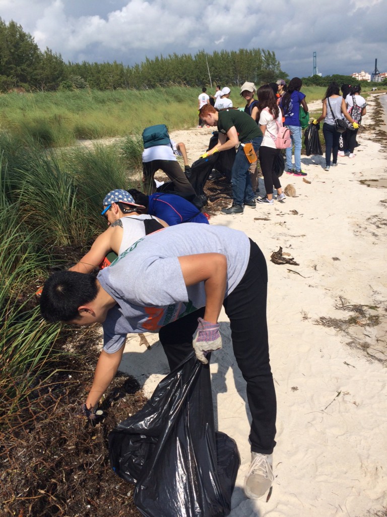At one site of Saturday's Hurricanes Help the Hometown, participants remove debris and pollution from Virigina Key Beach. Photo Courtesy Rick Lin