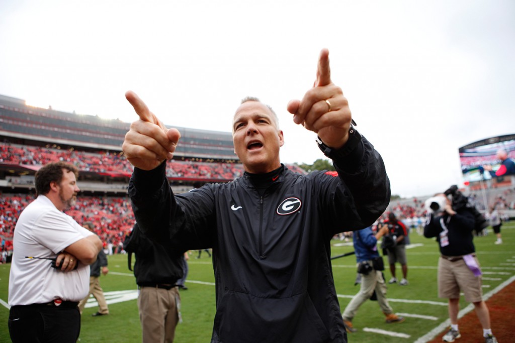 Former Georgia head coach Mark Richt thanks fans after Georgia's September win against Southern University. Photo courtesy Red&Black