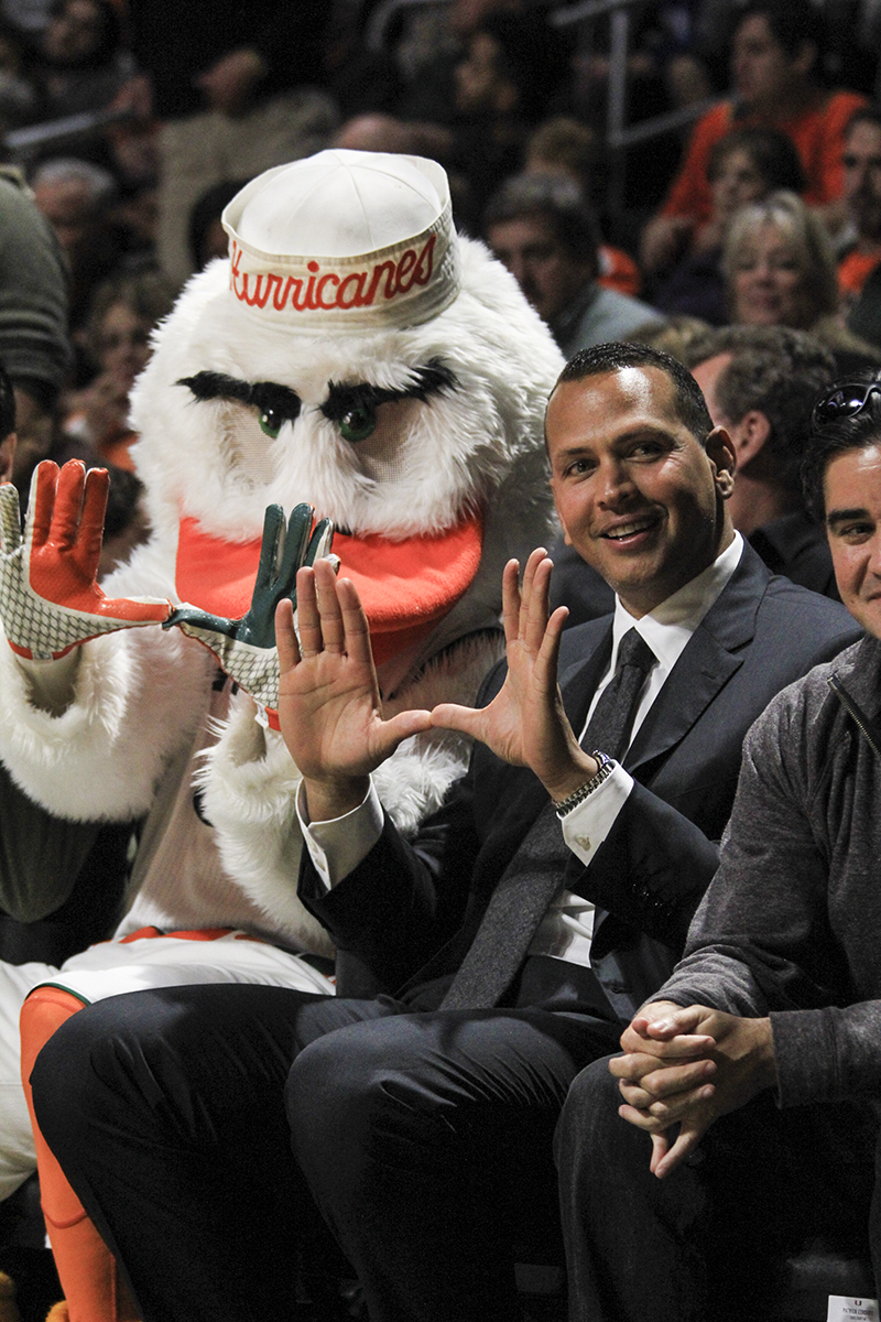 This week's Photo of the Week comes from assistant photo editor Victoria McKaba from Monday night’s men’s basketball game against Duke. Yankee's player and Cane alumnus Alex Rodriguez throws up the “U” with Sebastian the Ibis in support of the team.