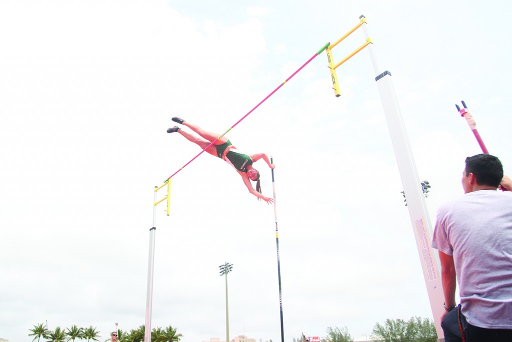 Senior Alysha Newman set a school record in the women's pole vault at 4.50m during the Armory Track Invitational in New York. She is pictured here at the 2014 Miami Invitational track meet. File photo