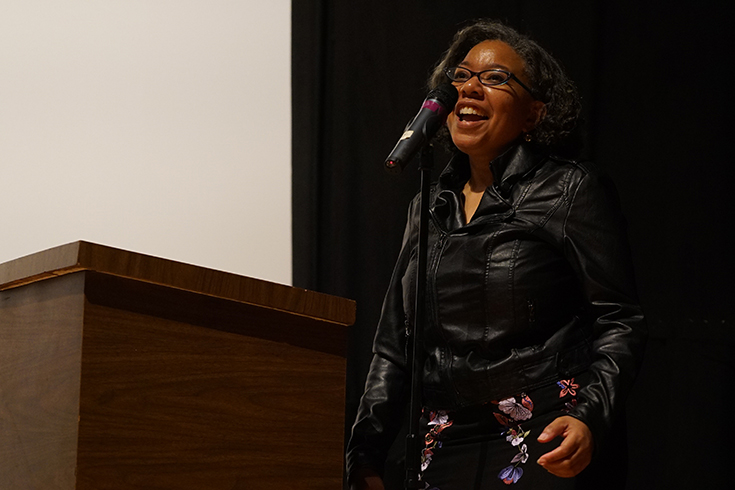 Daphne A. Brooks speaks Thursday evening in Cosford Cinema about Beyoncé and feminism. Hunter Crenian // Staff Photographer