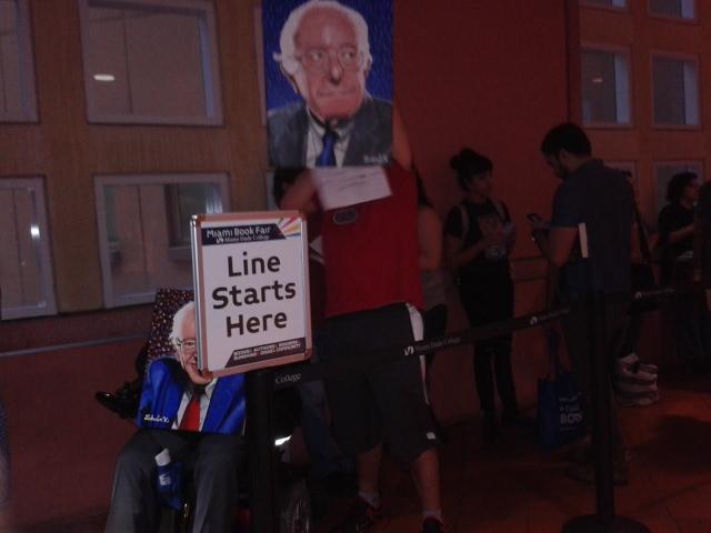 People lining up to see Sen. Bernie Sanders speak at the Miami Book Fair. 