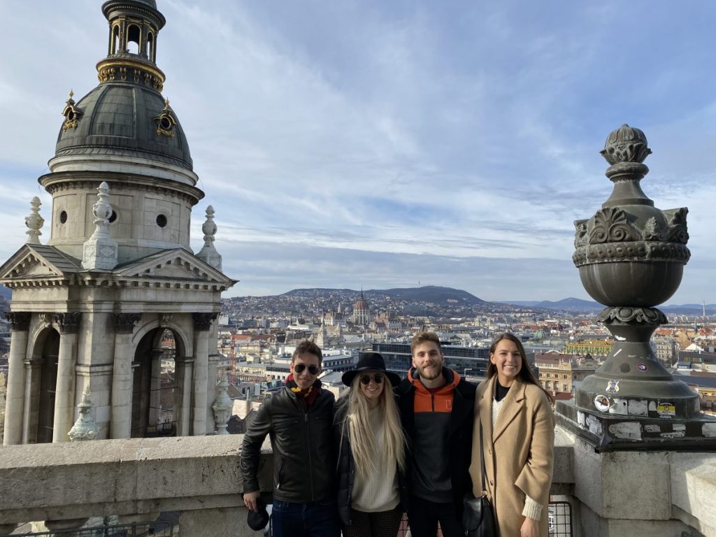 From left, Jeffrey Lockom, Ashley Rock, Dylan Aaron and Olivia Baker take advantage of a photo-op in Budapest, Hungary, one of the countries they visited during their time studying abroad in Rome.