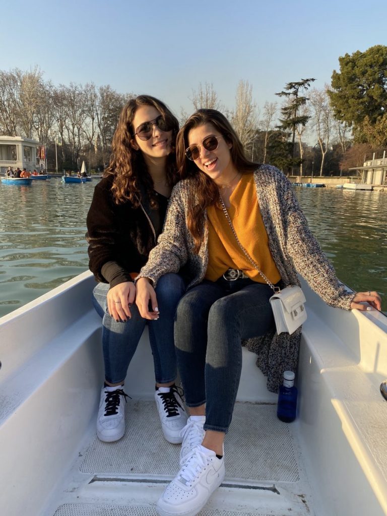 From left, Corinne Issa an Haley Jane Grey ride in a paddle boat at Retiro Park Lake in Madrid. Issa studied abroad in Madrid