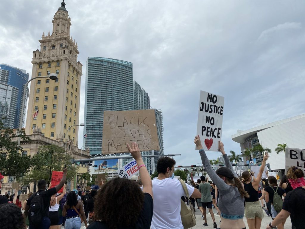 Protestors march on Biscayne Bvld in Miami, FL on Saturday, June 6, 2020.