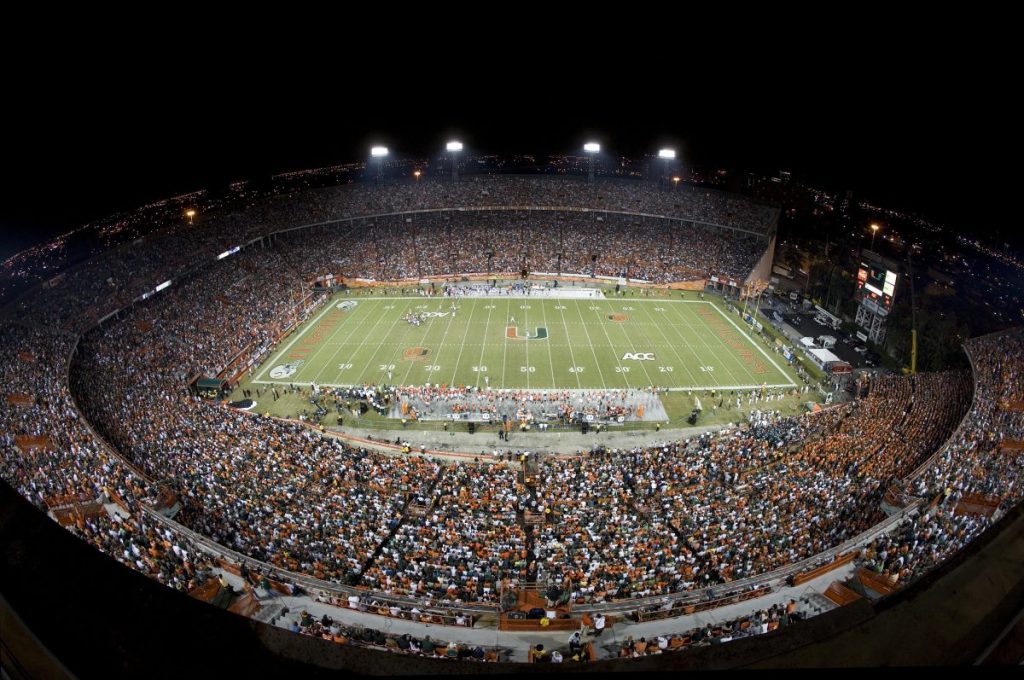 The Orange Bowl, the former home of the Hurricanes, is pictured during Miami’s final game at the historic stadium, versus Virginia on Nov. 10, 2007.