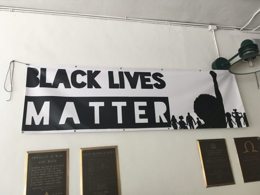 Black Lives Matter sign hanging up in the Breezeway on campus back in February 2017, which was later stolen.