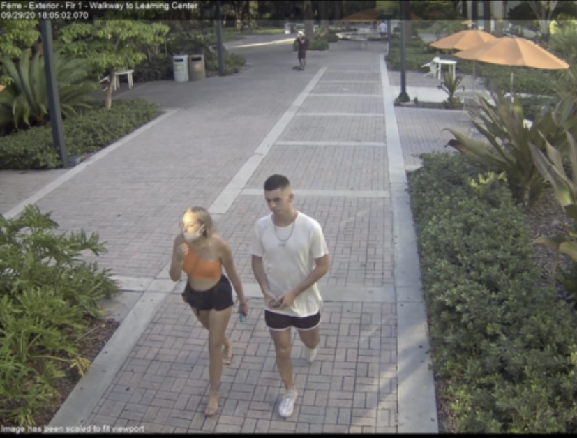 A still image from campus surveillance footage Dean Priepke sent to culture editor Jordan Lewis, asking her assistance in identifying two individuals on campus.