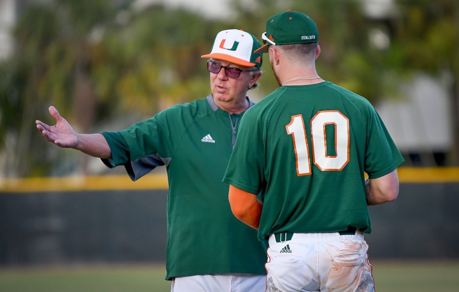 Morris instructs infielder Romy Gonzalez before his final season as head coach in 2018. Under his coach’s watch, Gonzalez batted .273 during his and Morris’ final year.