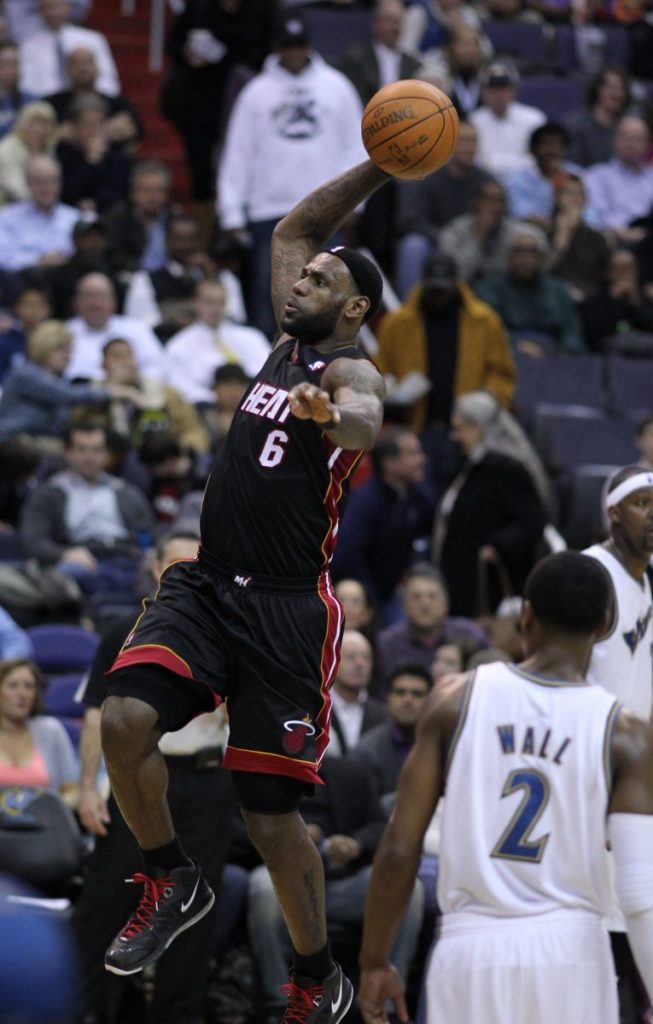 LeBron James dunks during the Miami Heat's game versus the Washington Wizards on March 30, 2011.