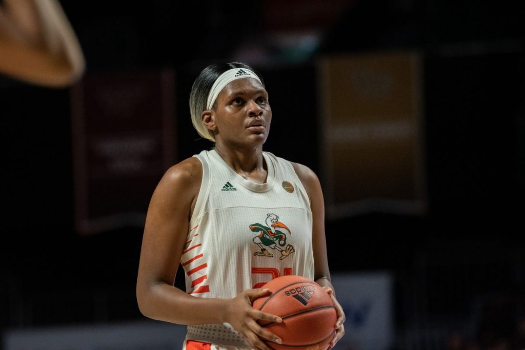 Sophomore forward Brianna Jackson at the free-throw line during Miami's game versus Florida State University in the Watsco Center on Jan. 5.