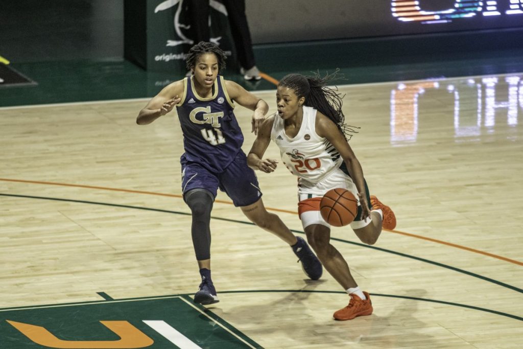 Senior Kelsey Marshall scored a team high 16 points in Miami's loss to Georgia Tech Thursday Jan. 28. Marshall recently eclipsed 1000 career points.