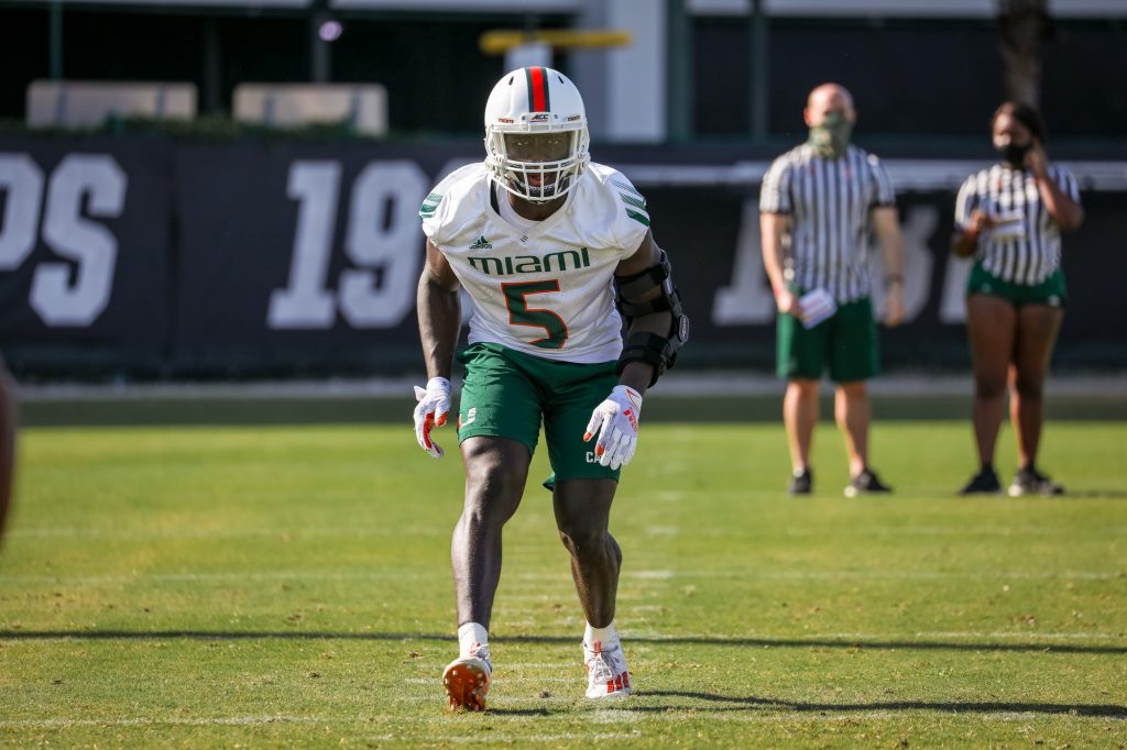 Senior safety Amari Carter pictured at practice on Greentree Field during the first week of spring football practice.