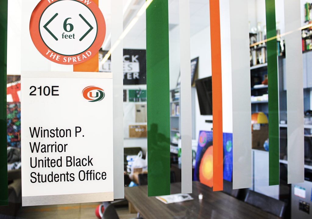 The Winston P. Warrior United Black Students Office is located on the second floor of the Shalala building.