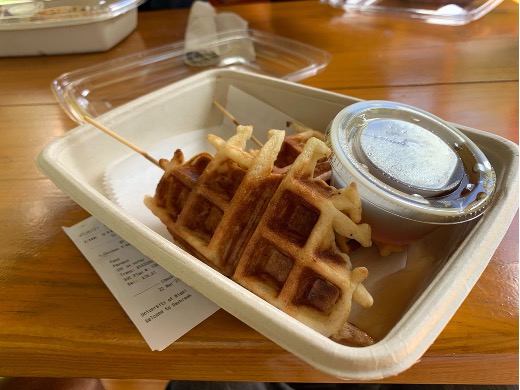 The chicken and waffles on a stick is one of the options on the opening menu. The meal is a creative variation of the classic southern dish, with chicken cooked into the waffle.