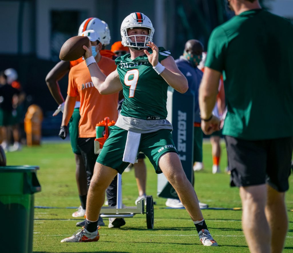 Freshman quarterback Tyler Van Dyke is taking the majority of first-team snaps in spring practice with starting quarterback D'Eriq King out with a torn ACL.