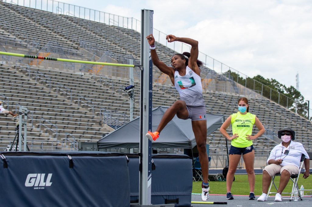 Michelle Atherley moved into third place on Miami's all-time list in the high jump at the UNF Invitational from April 29-30.