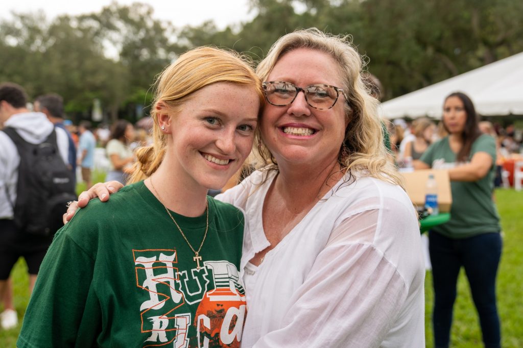Freshman Tiernan Trout and mother Tracy pose during the Family Weekend Pep Rally & BBQ on the Foote Green on Sept. 24, 2021.