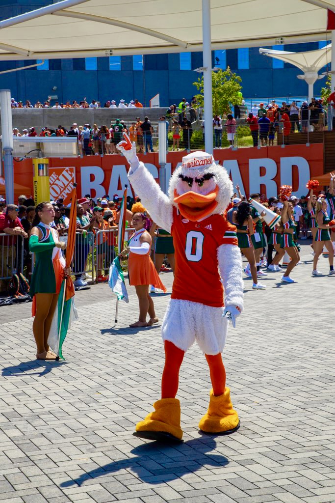 Canes mascot Sebastian the Ibis made the trip to Mercedes-Benz Stadium in Atlanta to cheer Miami on against Alabama.