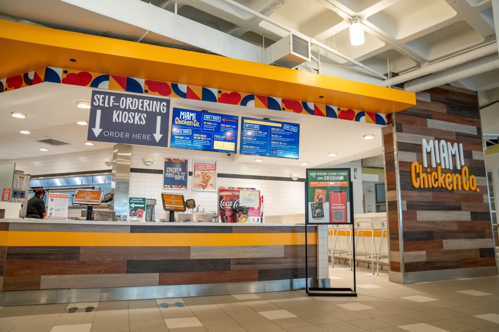 The store front of Miami Chicken Company, located at the Lakeside front of the UM food court. Students have given mixed reviews since the restaurant's opening earlier this semester.