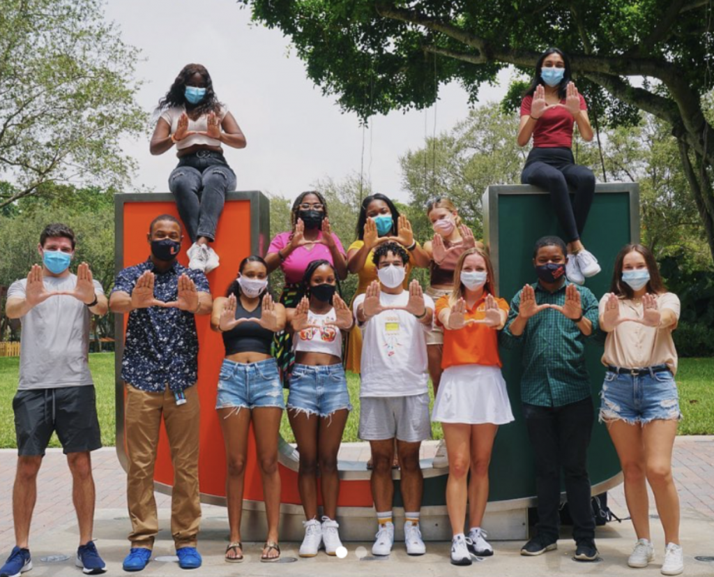 The University of Miami Student Government pictured by the U statue on August 23, the first day of the fall semester.