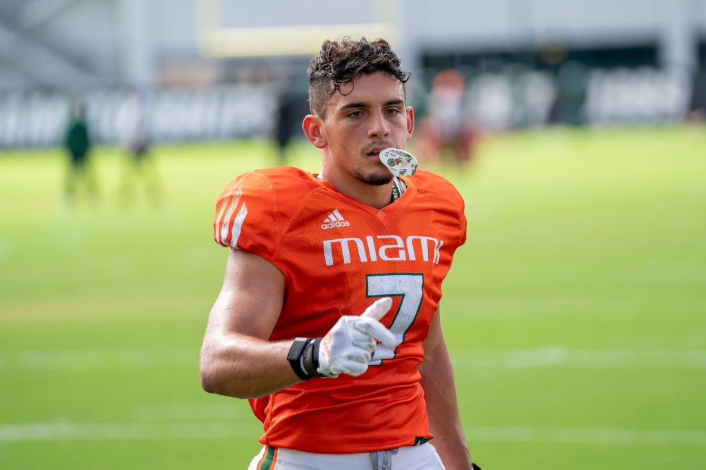 Freshman wide receiver Xavier Restrepo walks to the sideline during practice at the Greentree Practice Fields on Aug. 31, 2021.