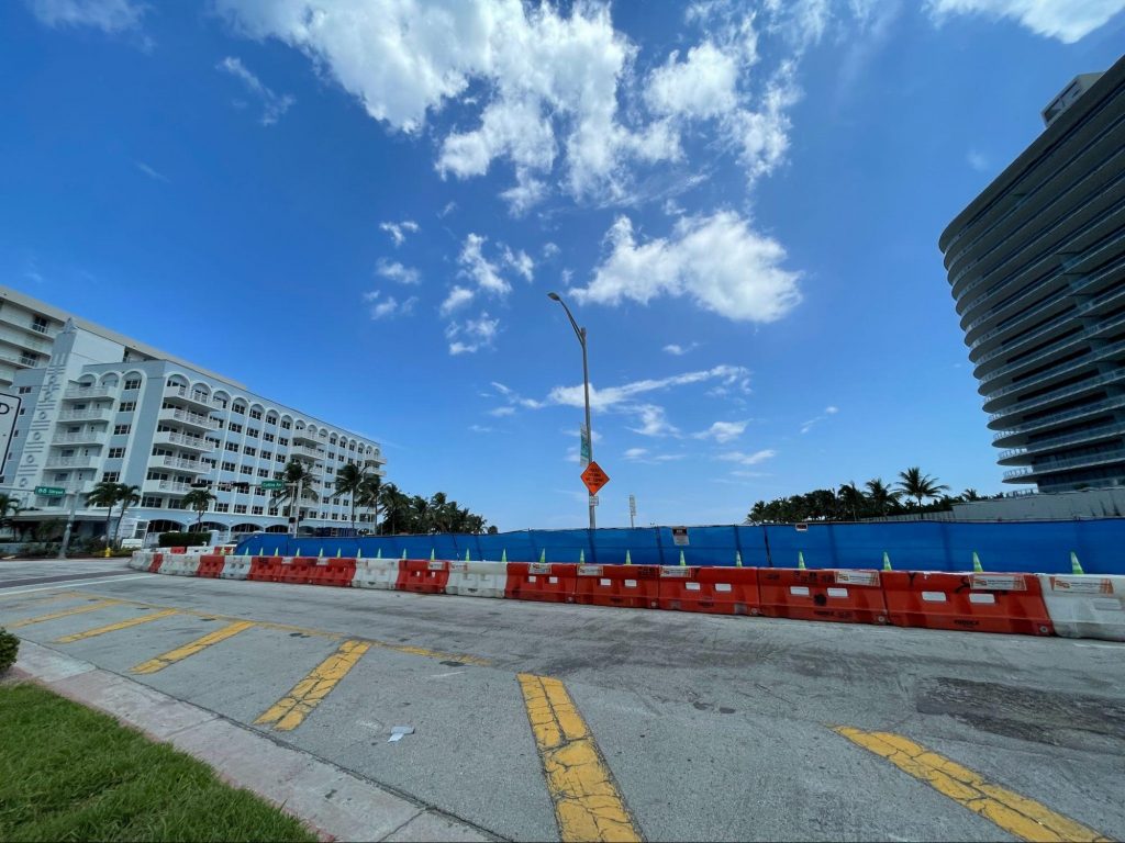 The street view on Collins Avenue between 87th and 88th Street of what remains of Champlain Towers South.