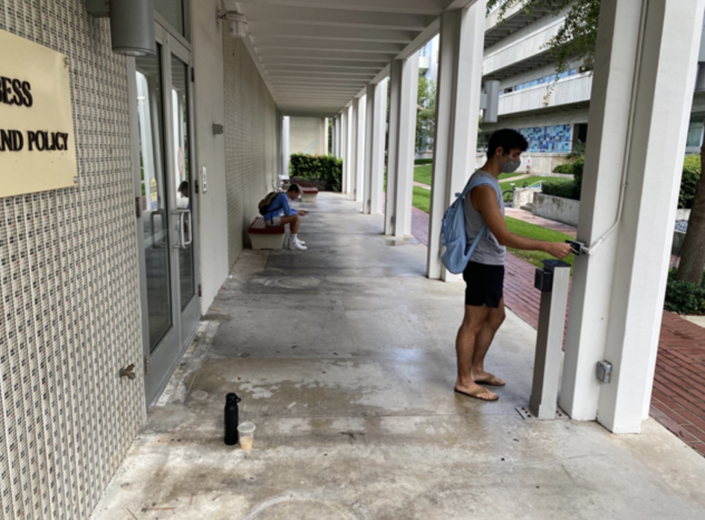 Sophomore Nicholas Forcone, a meteorology major, swipes his Cane Card to enter the Arthur A. Ungar building on the University of Miami Coral Gables campus on Sept. 22, 2021.