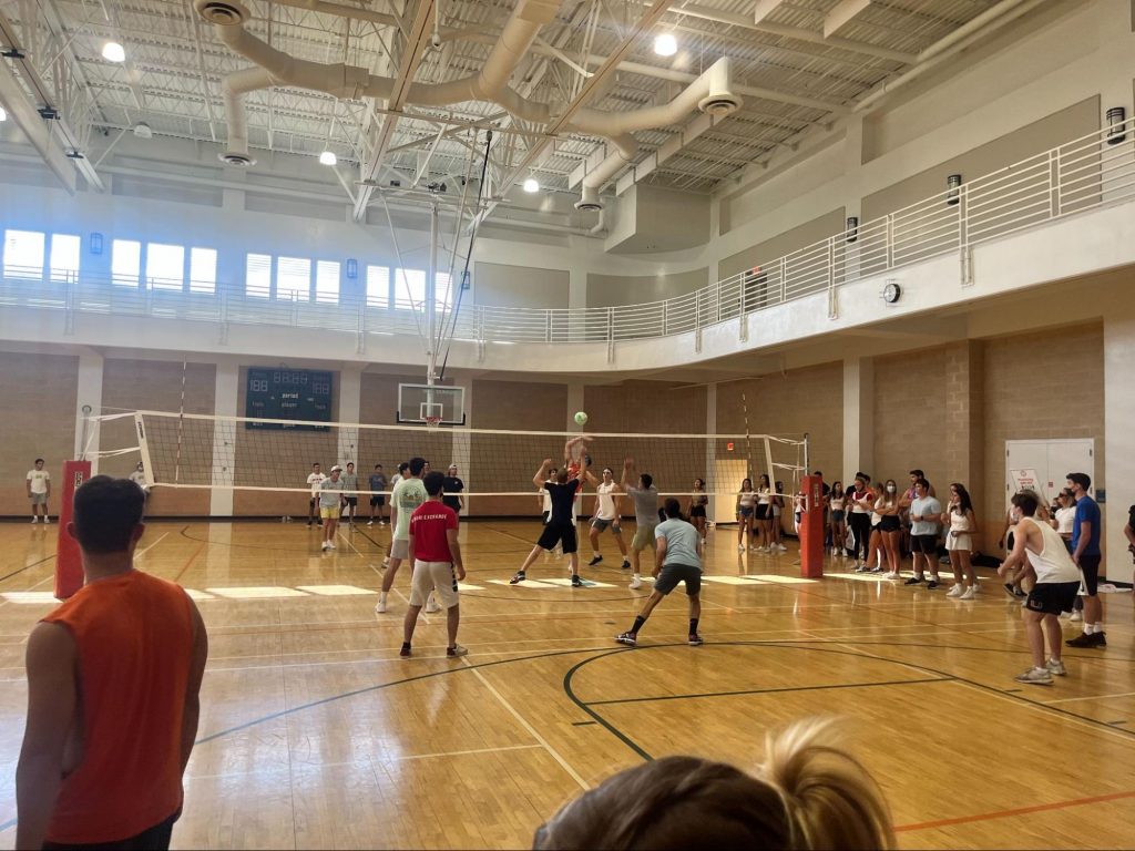 Alpha Epsilon Pi and Tau Kappa Epsilon compete against each other on Sept. 29, 2021. Fraternities paid entry fees to compete in a volleyball tournament with proceeds benefitting the Ronald McDonald House.