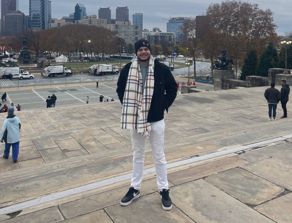 Freshman Ahmed Elfeky stands on the steps of the Philadelphia Museum of Art during his Thanksgiving trip to Pennsylvania. Elfeky decided to stay in the U.S. for Thanksgiving break instead of taking a long trip home to Egypt.