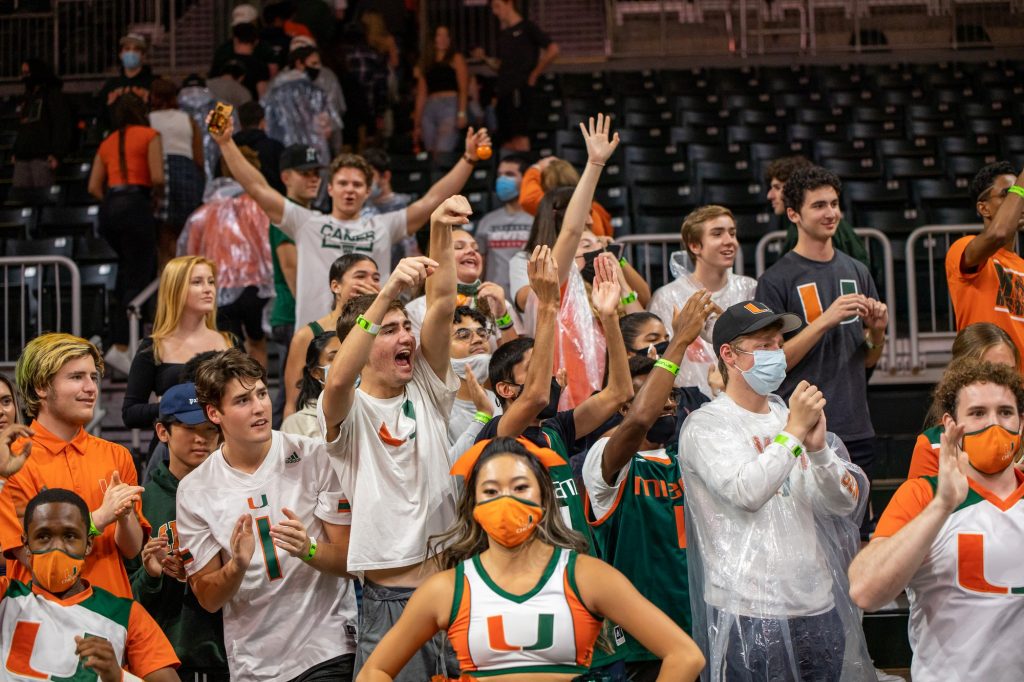 Students cheer following Miami's win over Canisius on Tuesday Nov. 9 at the Watsco Center