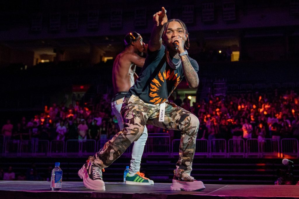 Rappers Swae Lee and Slim Jxmmi of Rae Sremmurd perform during the Spring 2022 Hurricane Productions Concert in the Watsco Center on April 1, 2022.