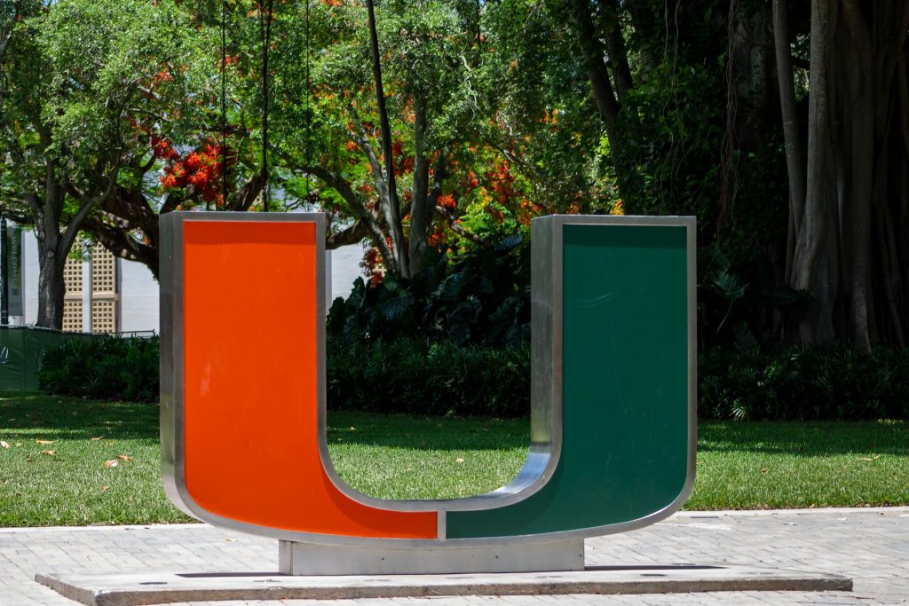 The U statue in the center of the Coral Gables campus on July 9, 2022.
