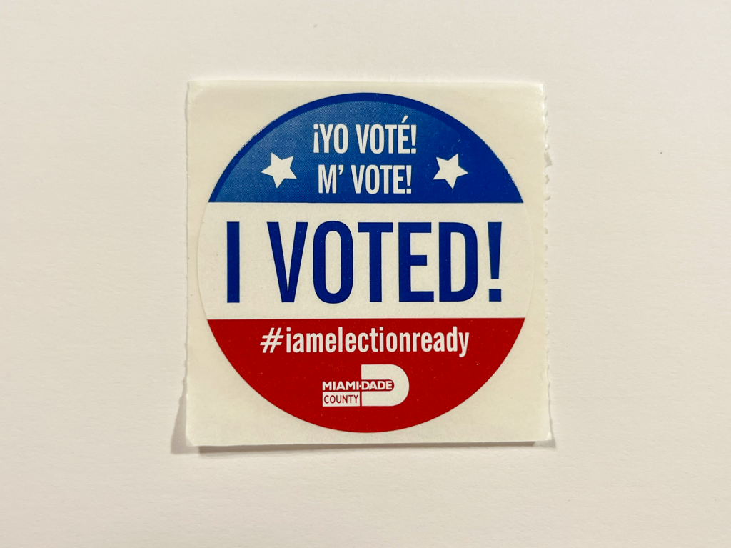 A Miami-Dade sticker given to each voter on election day.