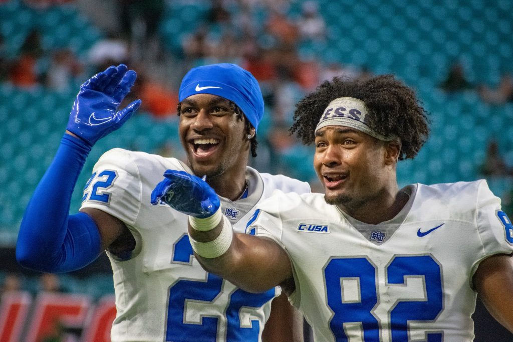 Middle Tennessee players mock Miami students during their win on Sept. 24, 2022 at Hard Rock Stadium.