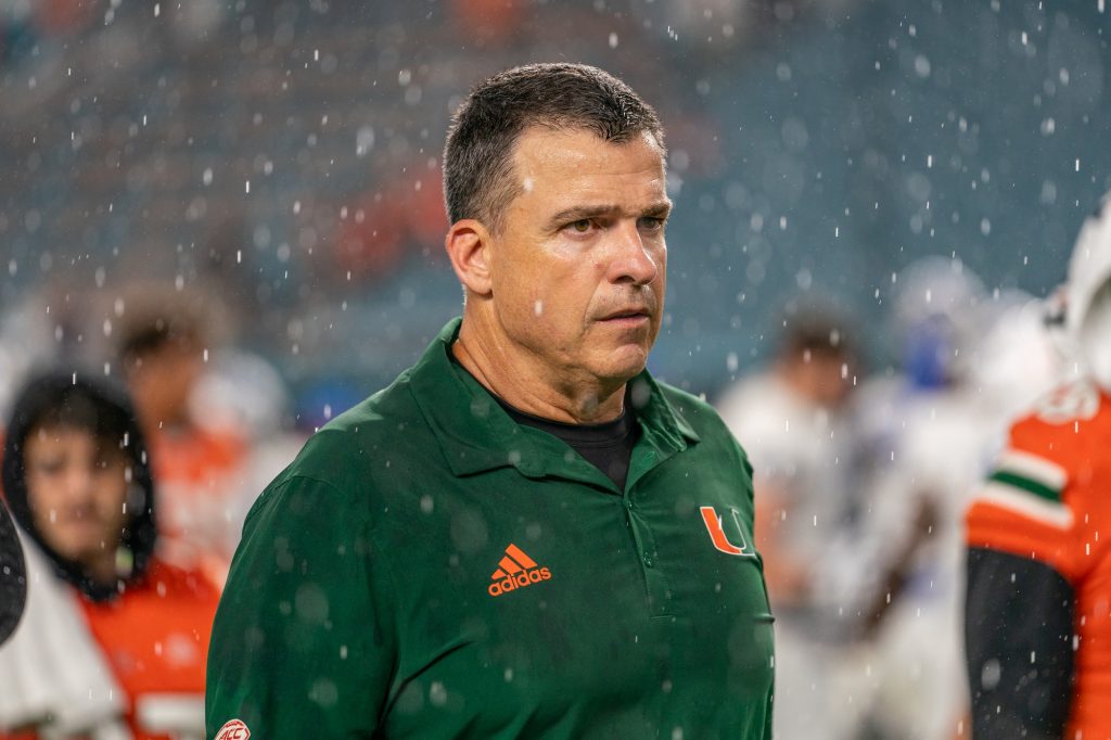 Head coach Mario Cristobal heads off of the field after Miami fell to Middle Tennessee State 45-31 at Hard Rock Stadium on Sept. 24, 2022.