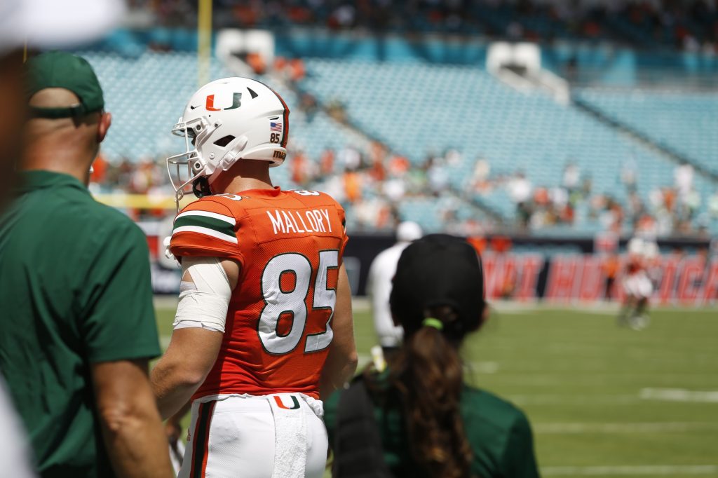 Fifth-year senior tight end Will Mallory during Miami's game against Southern Miss at Hard Rock Stadium on Sept. 10, 2022.