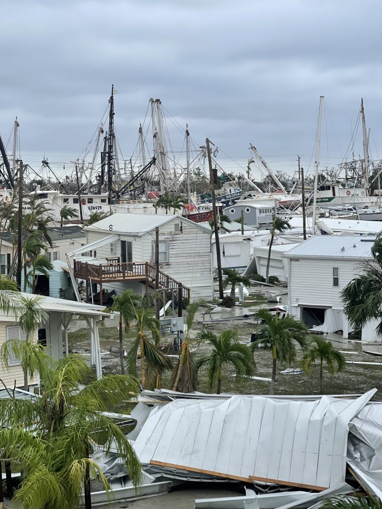 Boats piled on top of each other and smashed into buildings on Fort Myers Beach following the several food storm surge brought on by Hurricane Ian.