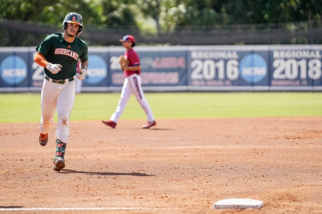 Sebastian Perez rounds the bases during Miami's fall game at FAU on Oct. 22