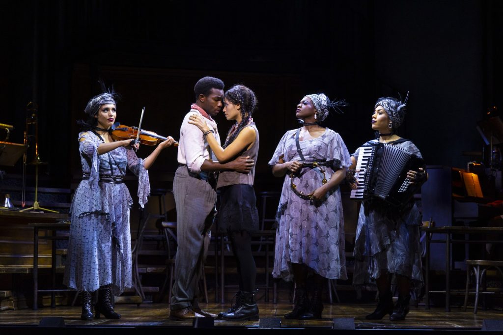Belén Moyano, Chibueze Ihuoma, Hannah Whitley, Nyla-Watson and Dominique Kempf in "Hadestown" North American Tour 2022.