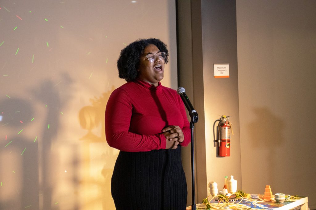 Alongside the art at the VISIONS art exhibit, the show also displayed performances throughout the night, including Zanaiah Billups' vocal performance on Feb. 10 in the Lakeside Pavilion.