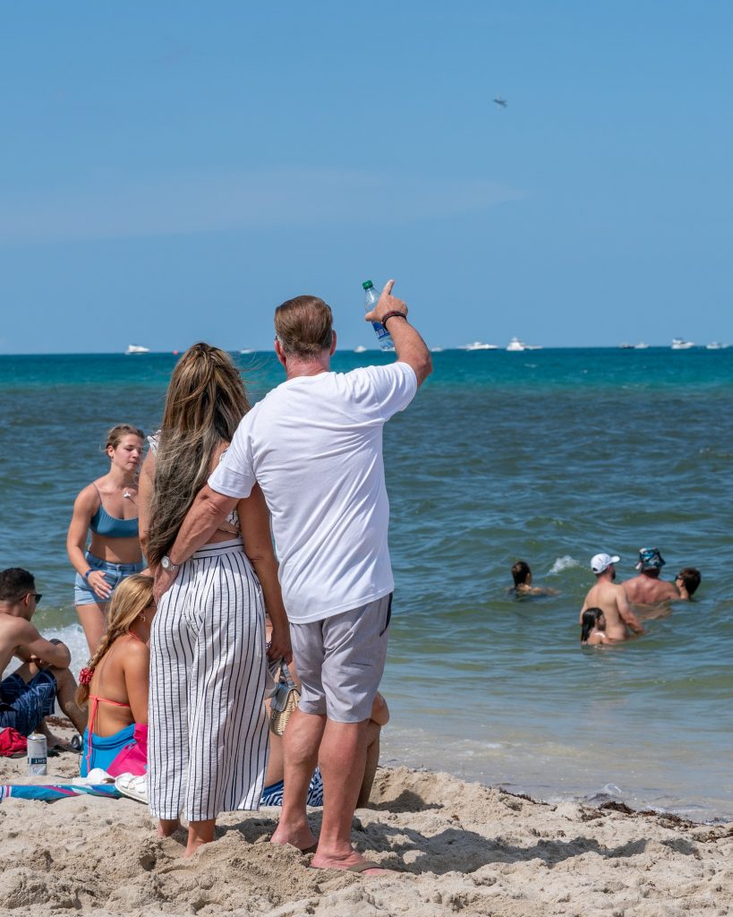 A show attendee points out an A-10 during the Hyundai Air and Sea Show at Miami Beach on May 28, 2023.