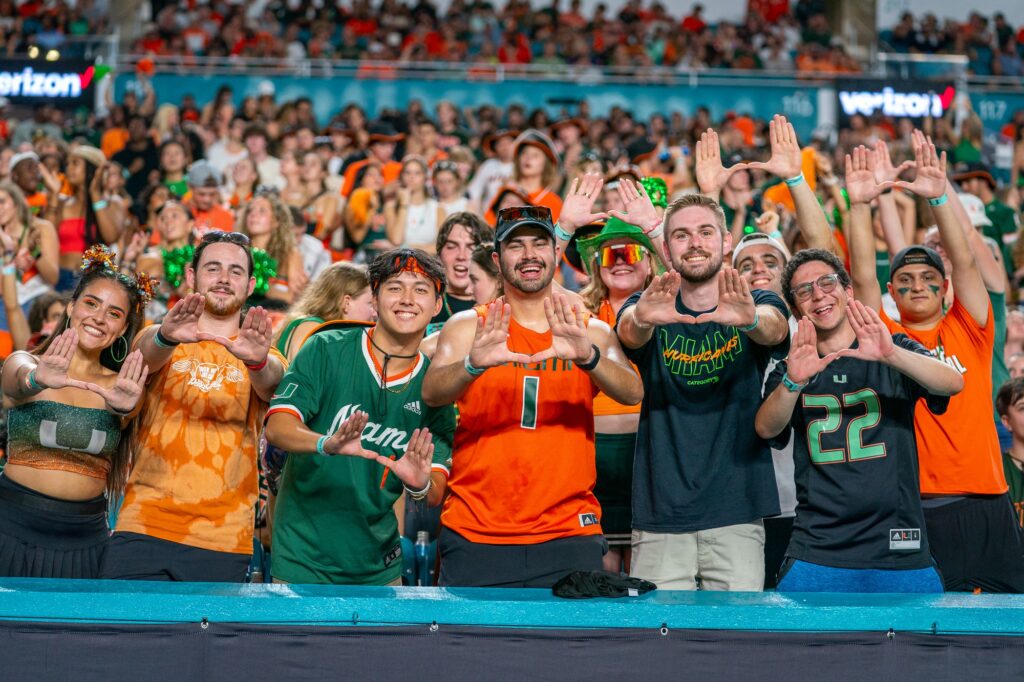 Canes fans throw up the U in the second quarter of Miami’s game versus Miami (OH) at Hard Rock Stadium on Sept. 1, 2023.