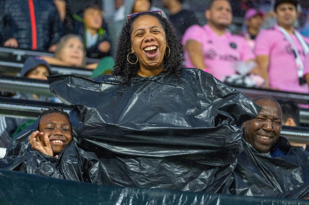 Fans brave the weather ahead of Inter Miami’s match versus New York City FC at DRV PNK Stadium on Sept. 30, 2023.