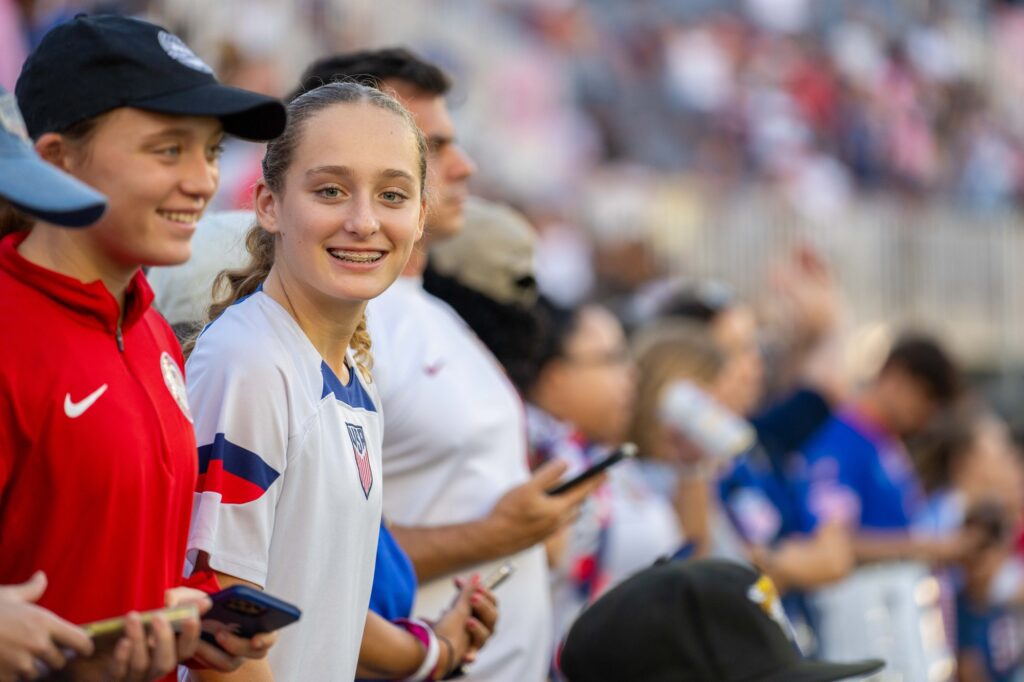 Fans watch the second half action of the USWNT match versus China PR at DRV PNK Stadium on Dec. 2, 2023.